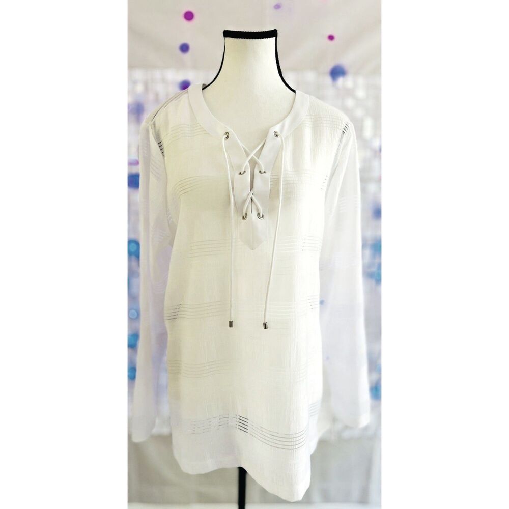 NWT NIC+ZOE Shadow Stripe Top in "Paper White." Size L.